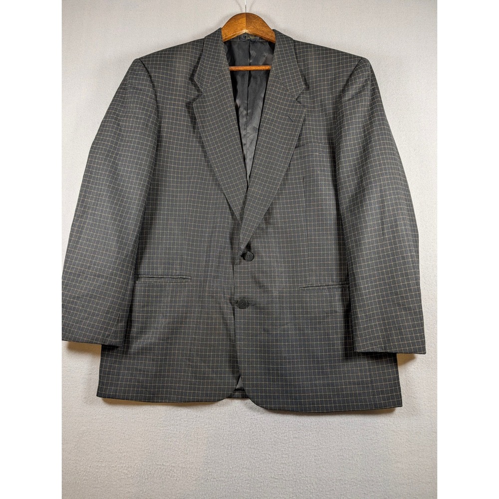 Como Mens Wool Blazer Sport Coat Charcoal Black Grid Check Pattern Two Button